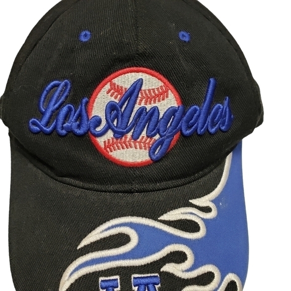 Sams Cap Baseball Hat Los Angeles Embroidered Black‎ Blue Baseball Flame - Picture 2 of 9